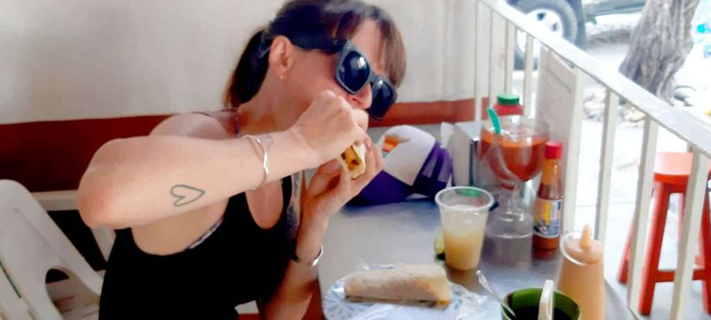 Eating Tacos Vallarta.
